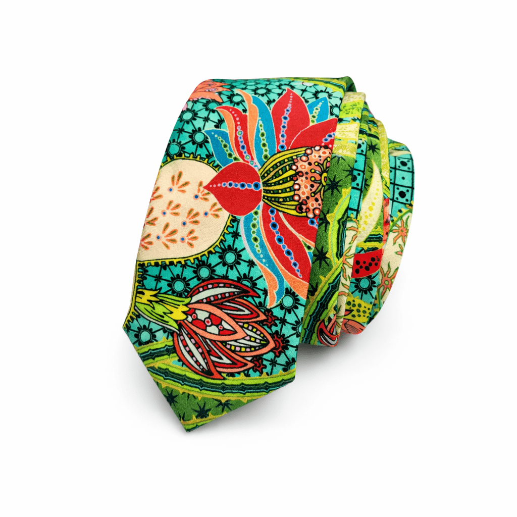 corbata Kahlo floral verde turquesa corbata artesanal algodón 100% diseño flores corbata estampado floral colorida elegante corbata moderna hecha a mano algodón corbata verde roja moderna estampada