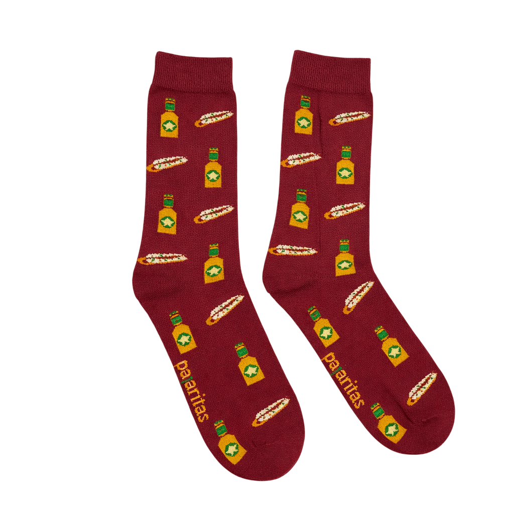 calcetines tapa marinera cerveza Murcia calcetines murcianos burdeos calcetines originales fabricados en España calcetines con marineras y cerveza calcetines gastronómicos Murcia calcetines burdeos diseño original Inglés: spanish foodie socks beer and tapas socks original burgundy socks Italiano: calzini tapas e birra calzini originali spagnoli Francés: chaussettes tapas et bière chaussettes originales espagnoles