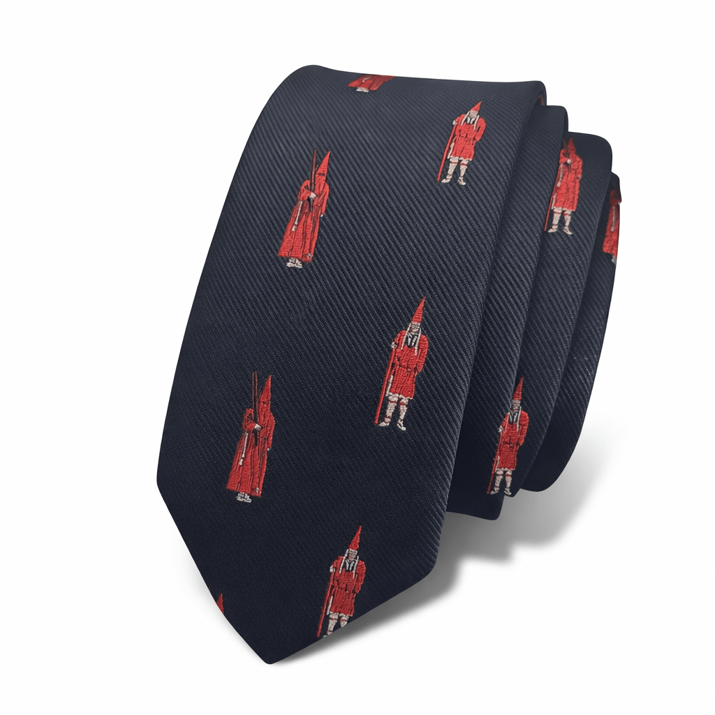 corbata coloraos murcia diseño cofrade corbata negra con cofrades rojos microbordados corbata de semana santa murcia corbata artesanal cofrade hecha a mano corbata elegante cofrade murciana