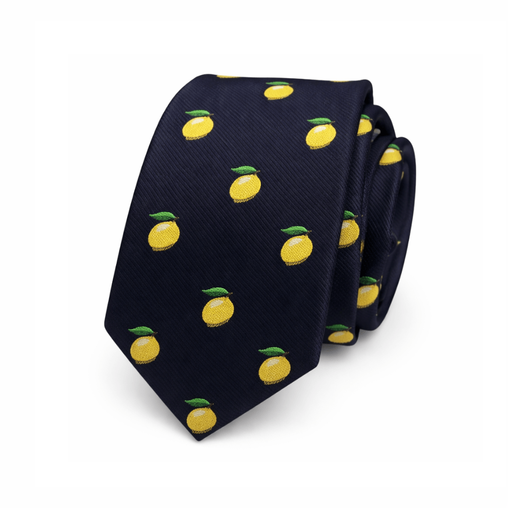 corbata negra con limones corbata limones negra artesanal corbata hombre microbordada con limones corbata estampada elegante corbata negra con limones amarillos