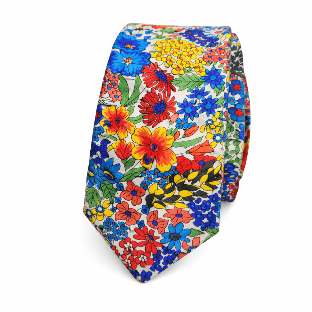corbata Bouquet floral, corbata artesanal algodón, corbata flores coloridas, corbata primavera verano, corbata elegante hecha a mano