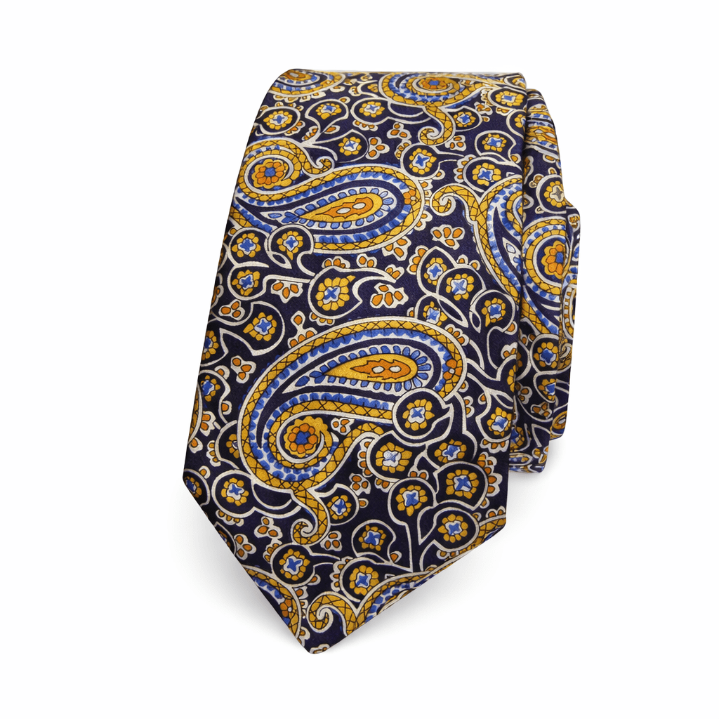 corbata paisley real azul marino algodón corbata estampado paisley elegante corbata artesanal diseño paisley corbata azul amarillo paisley algodón corbata elegante para bodas y oficina