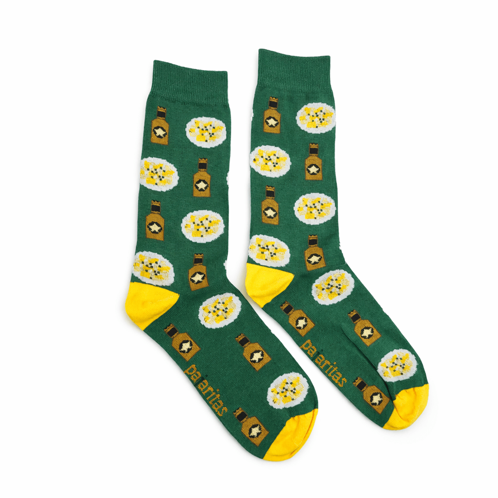 calcetines pataticas y olivas, calcetines tapa murciana, calcetines originales Murcia, calcetines verdes divertidos, calcetines con patatas y aceitunas, calcetines comida murciana, calcetines diseñados en España, calcetines fabricados en España, calcetines originales de regalo, calcetines con ilustraciones gastronómicas Inglés (secundario): Murcia appetizer socks, green foodie socks, potatoes and olives socks, Spanish made socks Italiano (secundario): calzini patatine e olive, calzini divertenti verdi, calzini made in Spain Francés (secundario): chaussettes tapas murciennes, chaussettes vertes originales, chaussettes pommes de terre et olives