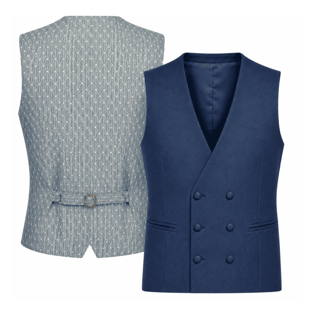 Chaleco Azul Marino Personalizable Plumas hecho a mano en Murcia por Pajaritas con Jota. Chaleco artesanal para hombre confeccionado en algodón de alta calidad con frontal azul marino elegante y espalda estampada con diseño geométrico de plumas en tonos azul grisáceo y blanco. Chaleco cruzado de doble botonadura con botones forrados, falsos bolsillos decorativos, cinta ajustable trasera y acabados de sastrería artesanal. Ideal para bodas, novios, invitados, comuniones, bautizos, eventos especiales y celebraciones. Prenda exclusiva fabricada artesanalmente en España. Chaleco personalizable para combinar con corbatas, pajaritas y tirantes a juego. Moda masculina elegante, original y artesanal fabricada en Murcia. ALT SEO English (+100 words) Handmade Navy Blue Feather Custom Waistcoat crafted in Murcia, Spain by Pajaritas con Jota. Exclusive men's artisan waistcoat made from high-quality cotton featuring an elegant navy blue front and a geometric feather-patterned back in blue grey and white tones. Double-breasted waistcoat with fabric-covered buttons, decorative pockets, adjustable back strap and premium tailoring finishes. Perfect for weddings, grooms, wedding guests, christenings, communions, formal events and special occasions. Personalized waistcoat handmade in Spain combining elegance, originality and craftsmanship. Ideal to match with handmade bow ties, suspenders and neckties. Luxury men's fashion accessory designed for unique and sophisticated outfits. ALT SEO Français (+100 mots) Gilet bleu marine personnalisable motif plumes fabriqué à la main en Espagne par Pajaritas con Jota. Gilet artisanal pour homme réalisé en coton de haute qualité avec un devant bleu marine élégant et un dos imprimé de plumes géométriques dans des tons bleu gris et blanc. Modèle croisé à double boutonnage avec boutons recouverts de tissu, fausses poches décoratives, sangle arrière réglable et finitions de couture haut de gamme. Idéal pour les mariages, les mariés, les invités, les baptêmes, les communions et les événements spéciaux. Gilet exclusif fabriqué artisanalement en Espagne. Vêtement élégant, original et personnalisable pouvant être assorti à des nœuds papillon, cravates et bretelles artisanales. ALT SEO Italiano (+100 parole) Gilet blu navy personalizzabile con motivo piume realizzato a mano in Spagna da Pajaritas con Jota. Elegante gilet artigianale da uomo confezionato in cotone di alta qualità con parte anteriore blu navy e parte posteriore decorata con fantasia geometrica a piume nei toni blu grigio e bianco. Modello doppiopetto con bottoni rivestiti in tessuto, tasche decorative, cinturino regolabile sul retro e finiture sartoriali di alta qualità. Perfetto per matrimoni, sposi, invitati, comunioni, battesimi, cerimonie ed eventi speciali. Gilet esclusivo personalizzabile realizzato artigianalmente in Murcia. Ideale da abbinare a cravatte, papillon e bretelle coordinate per creare un look elegante, raffinato e originale.