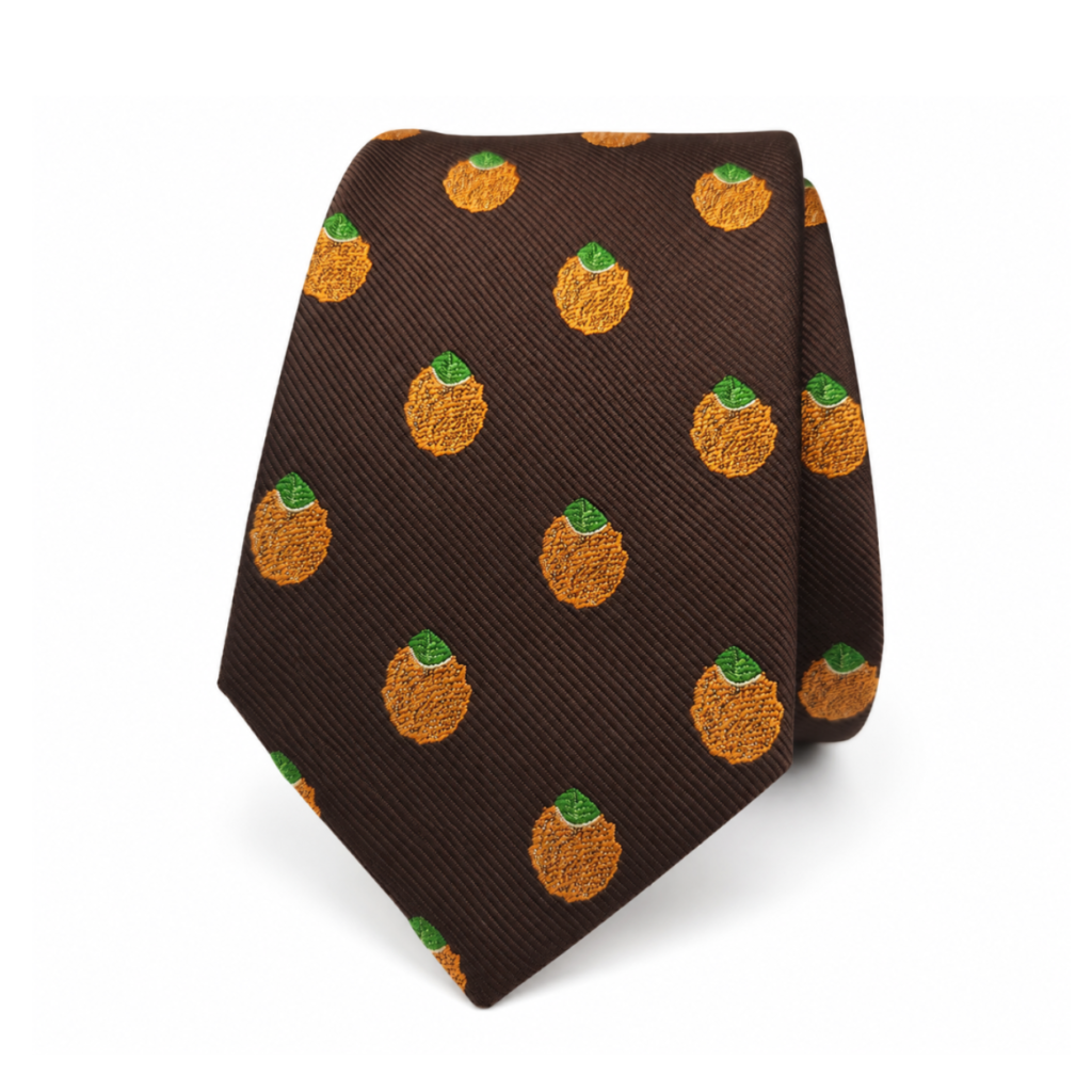 Corbata de paparajotes de Murcia marrón oscuro con bordados dorados y verdes – Pajaritas con Jota